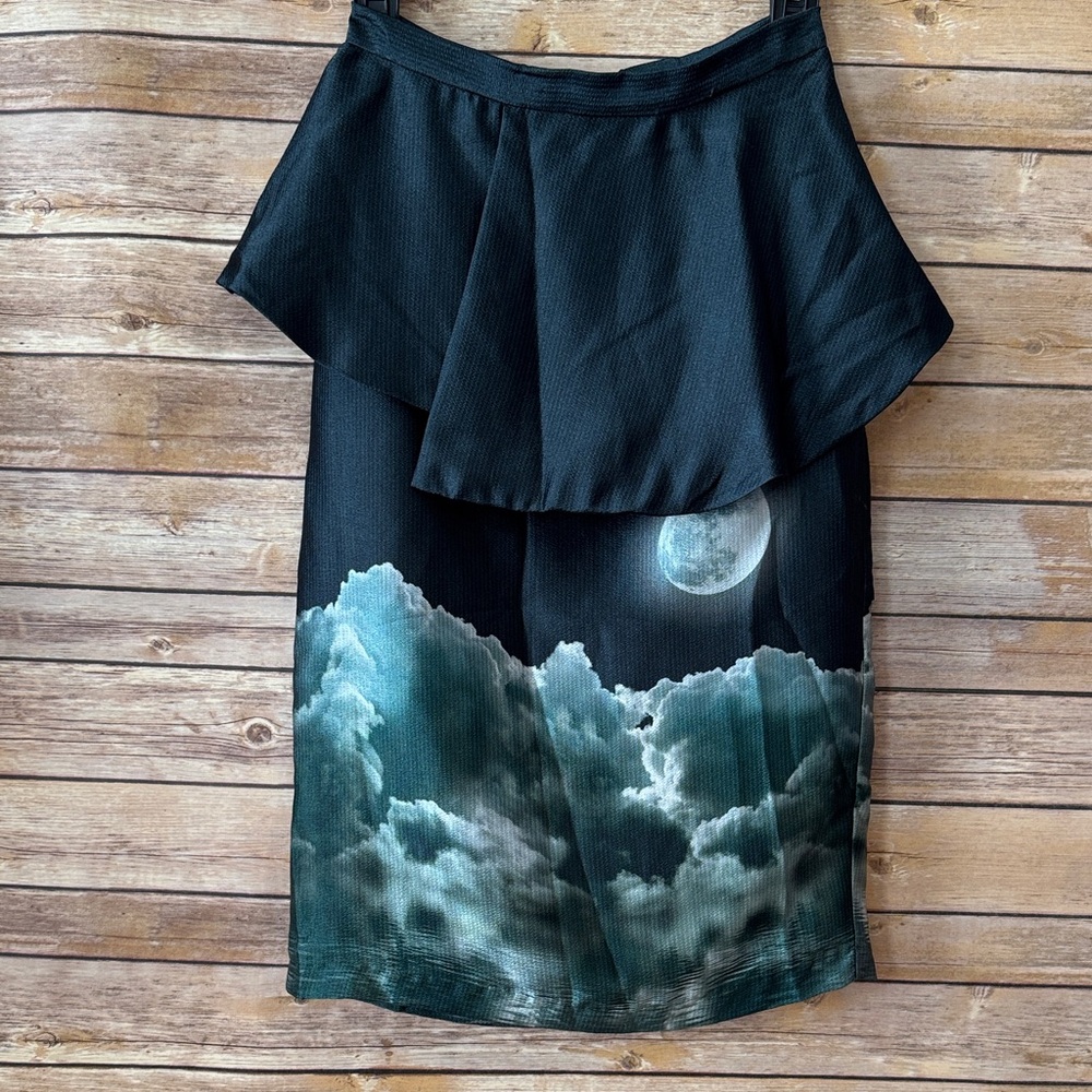 Elegant Eva Franco  Skirt La Luna Peplum Moon and Cloud Print Skirt